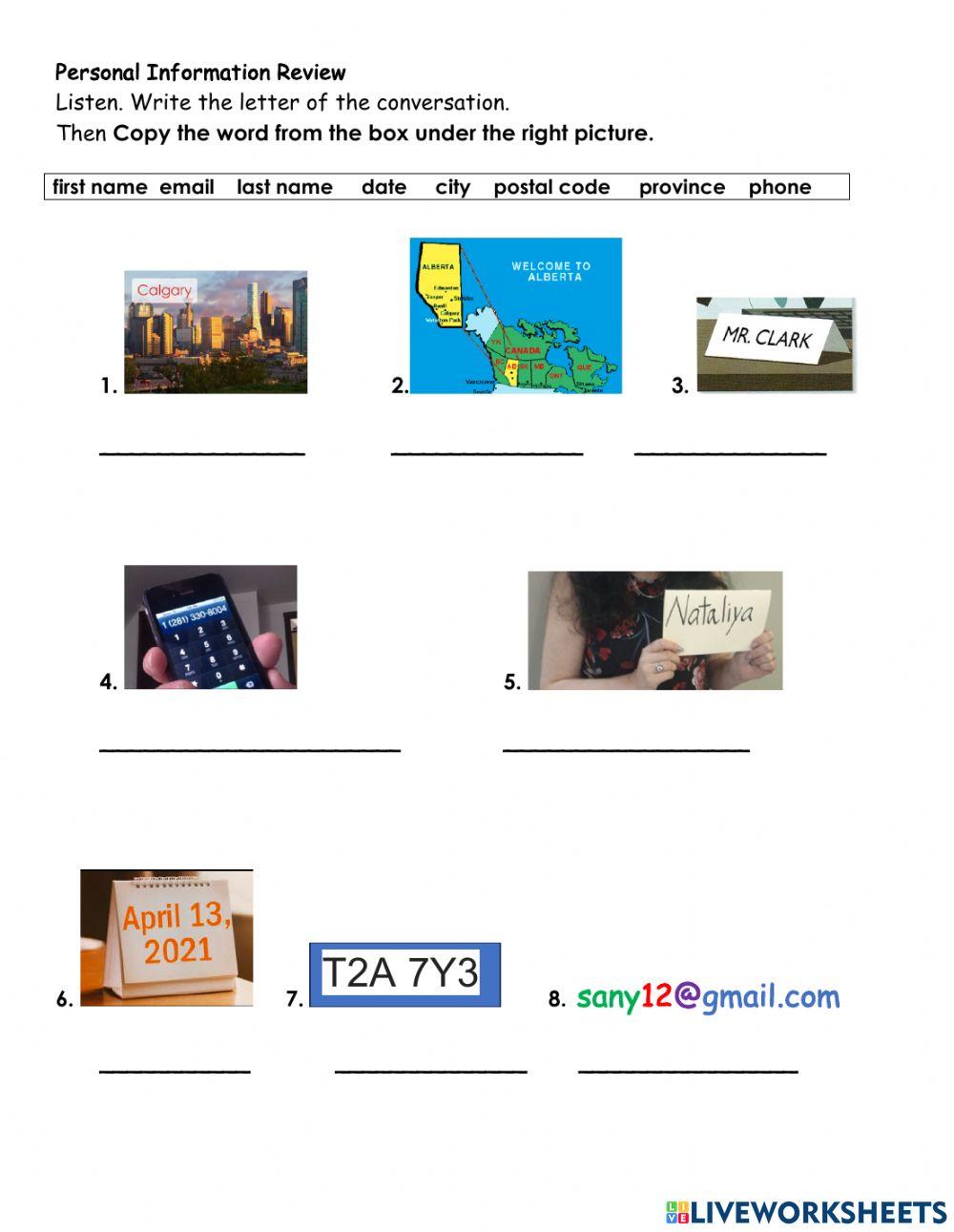 Personal Information Review: FILL IN
