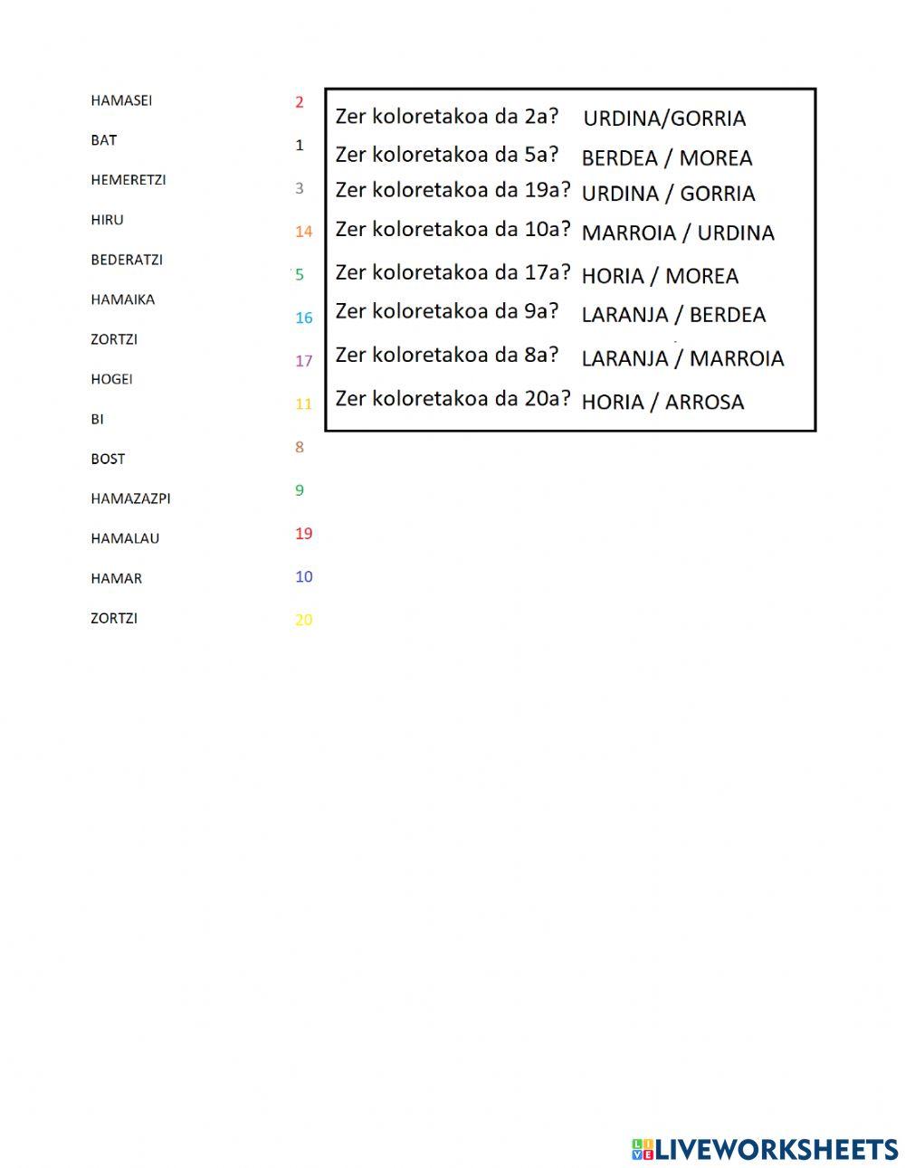 Zenbakiak eta koloreak