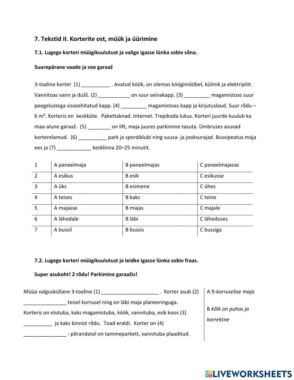 Korter, kus ma elan  B1-tase