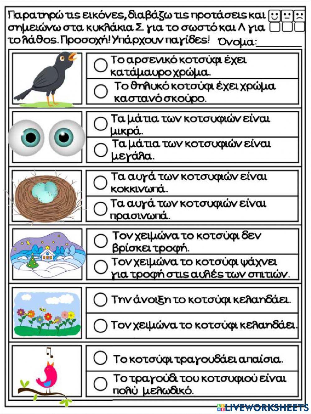 Το κοτσύφι-Ασκήσεις κατανόησης