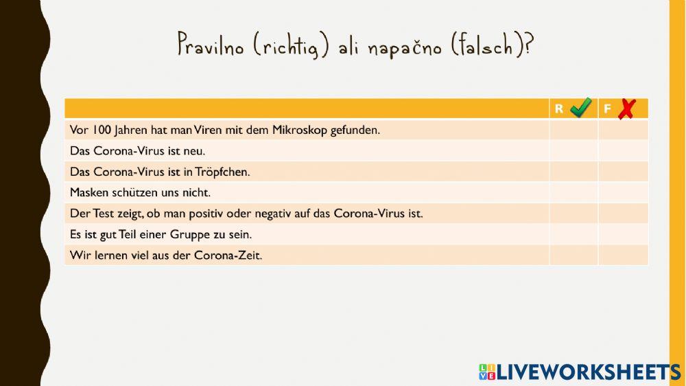 Das Corona-Virus - Wiederholung
