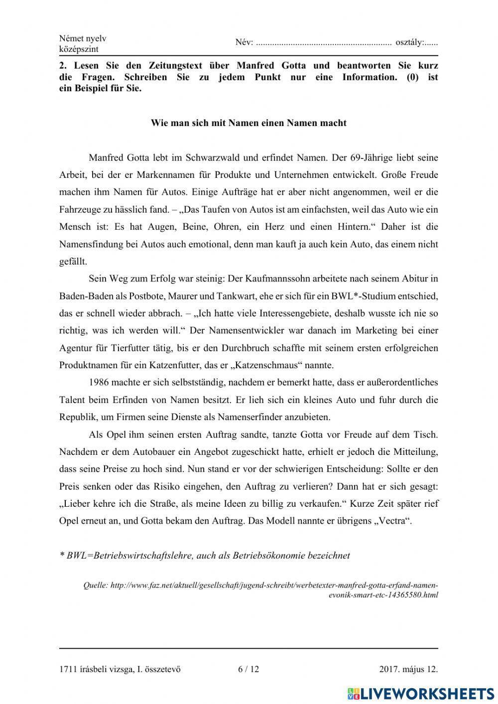 Abitur Mai 2017 Leseverstehen