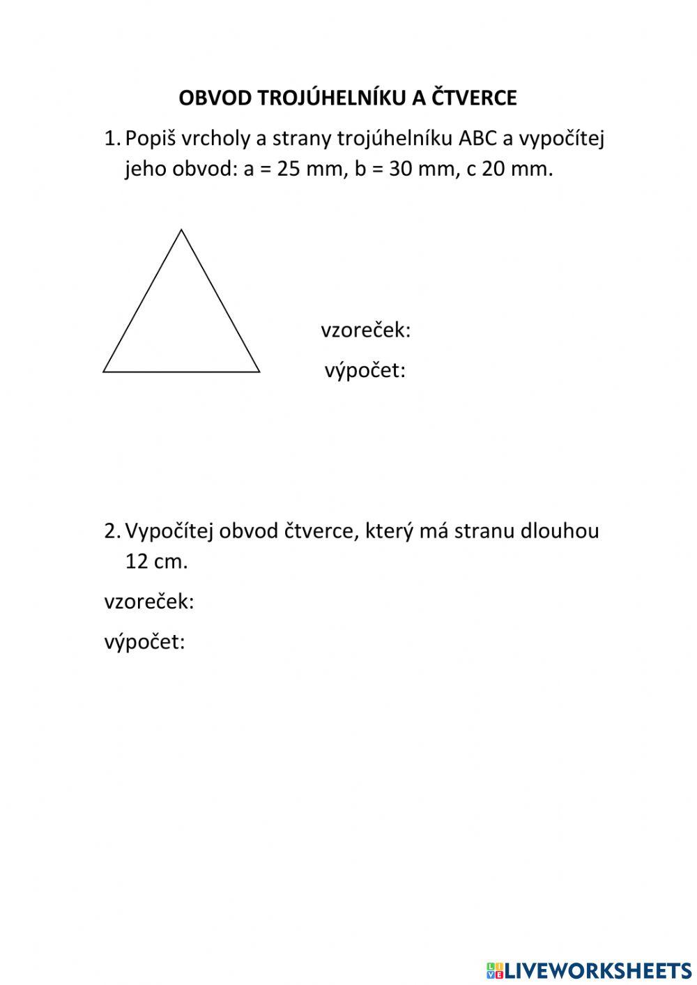Obvod trojúhelníku a čtverce