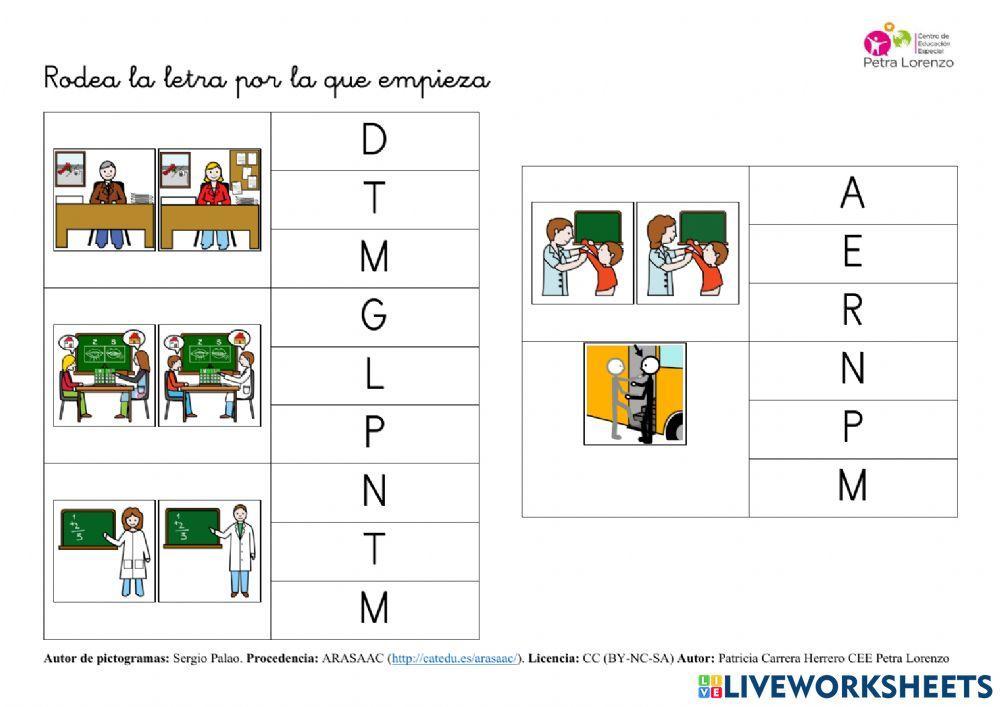 SA Profesiones. Vocabulario (letra por la que empieza)