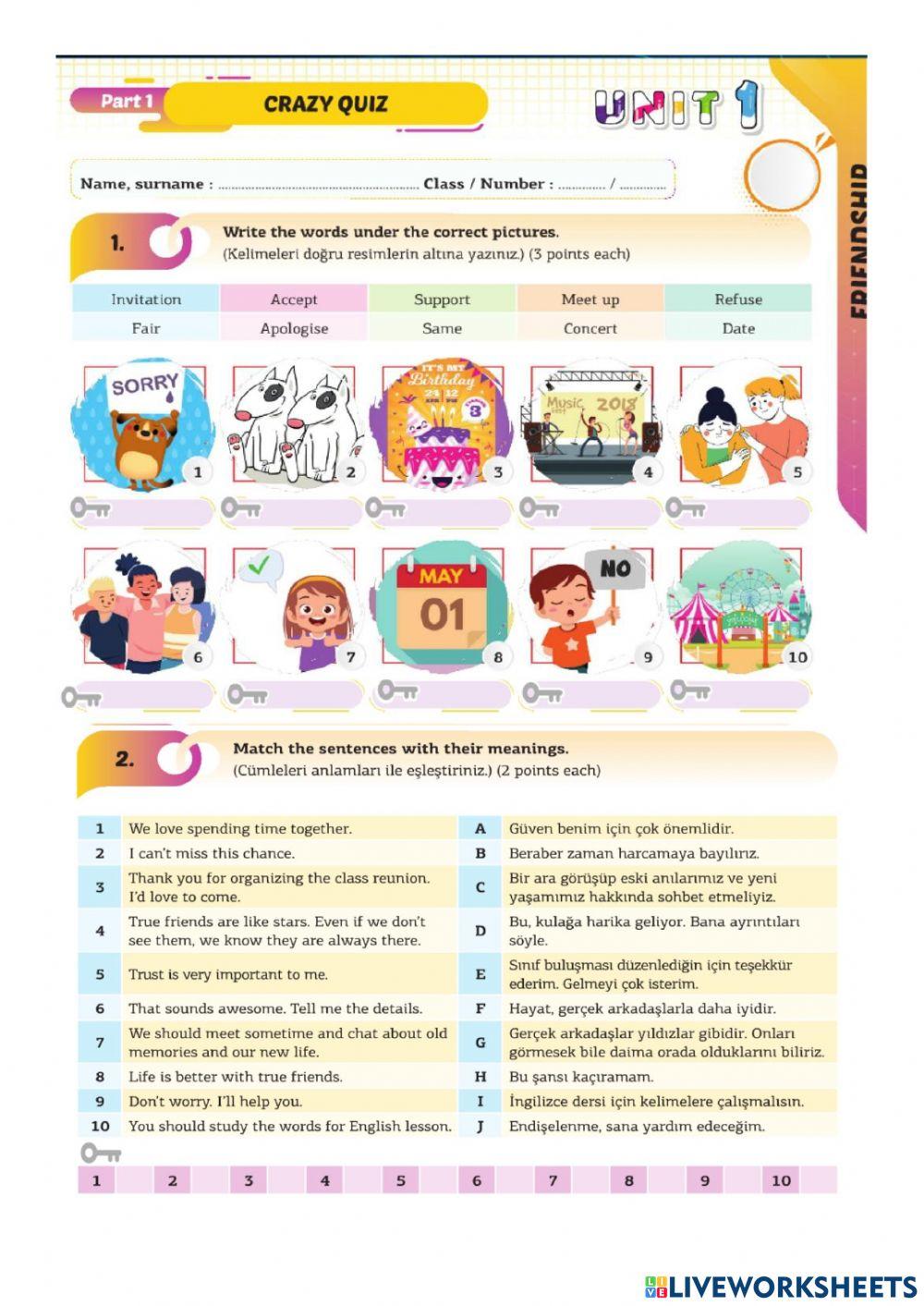 8 1.üni̇te friendship Activity 2