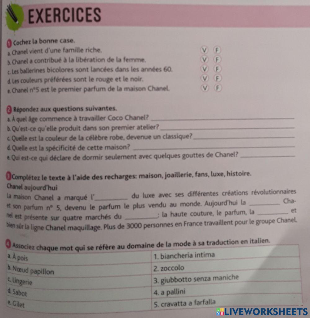 Exercices Coco Chanel online exercise for Live Worksheets