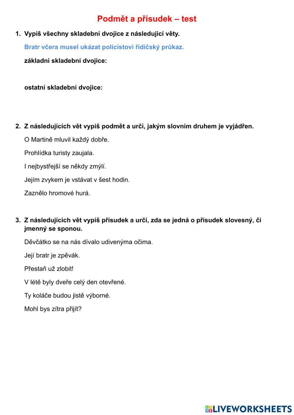 Podmět a přísudek