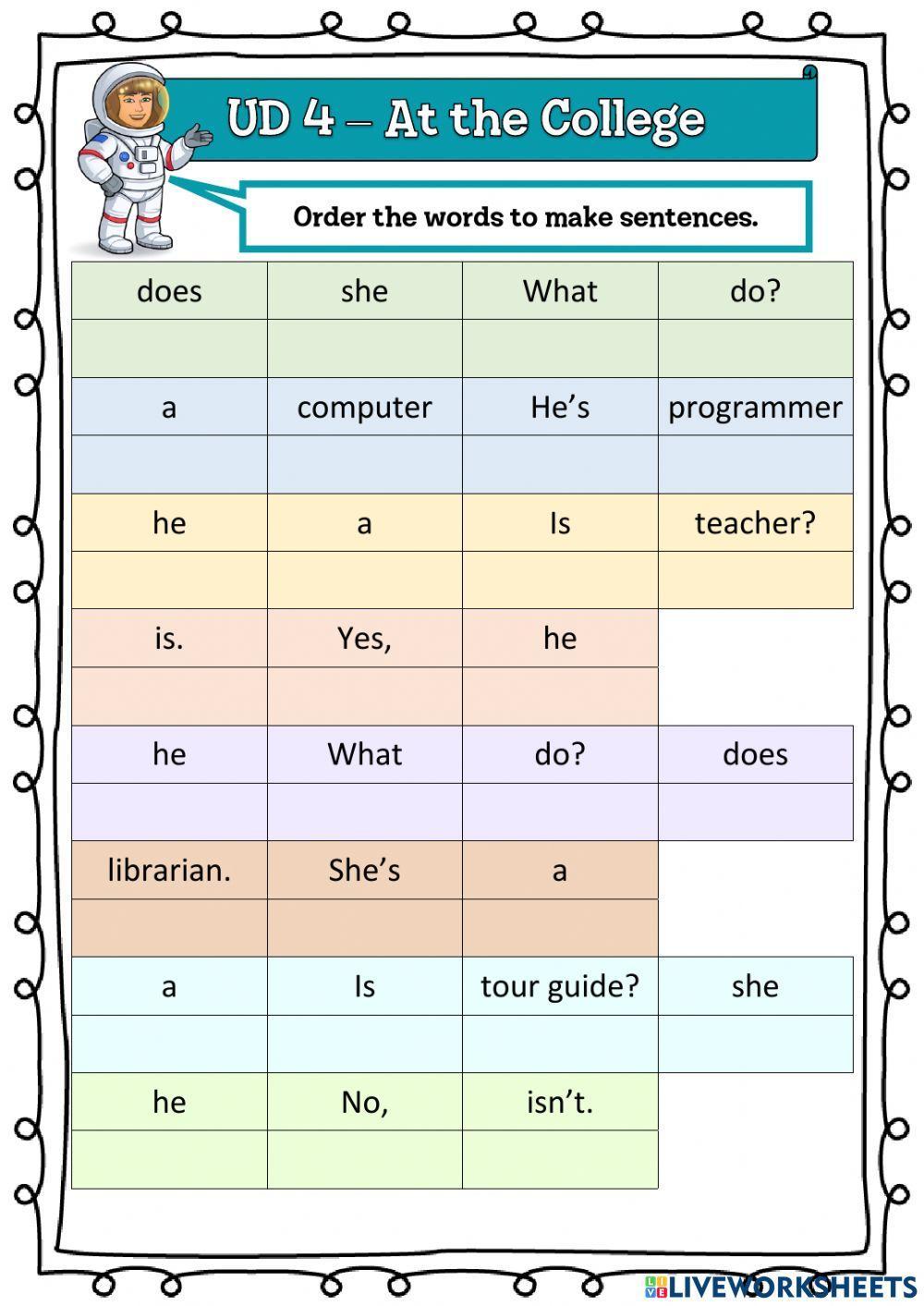 5º UD 4 - At the College Ficha 3