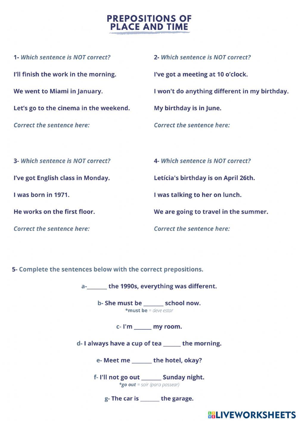 Prepositions of place and time