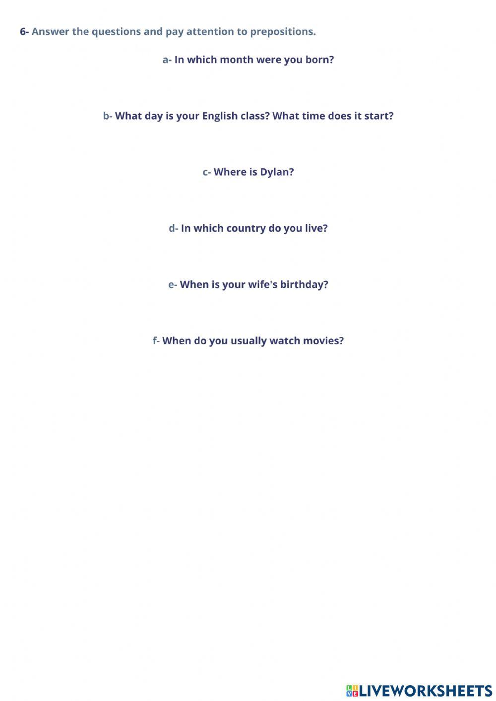 Prepositions of place and time