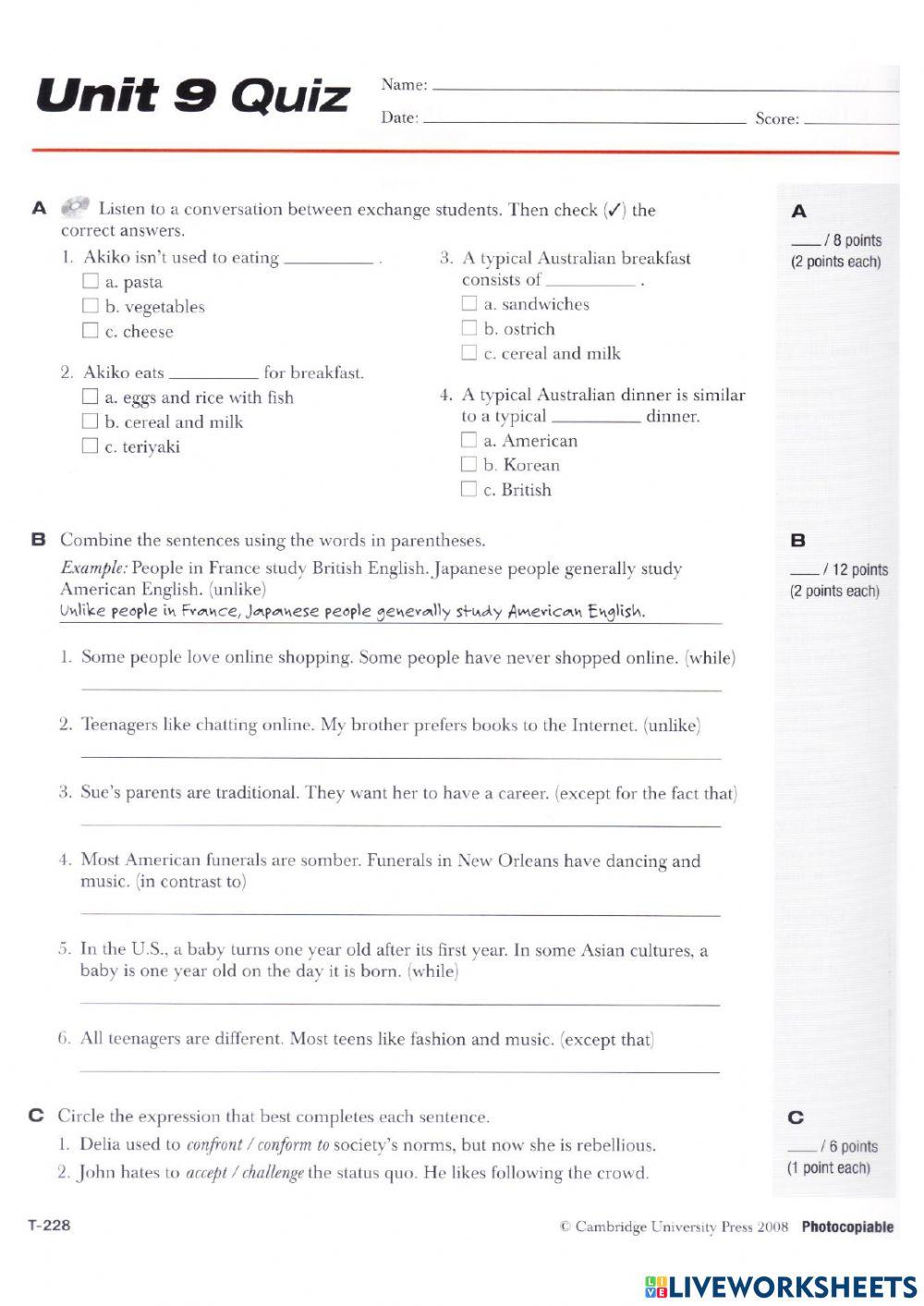 Passages 1 unit 9 quiz liveworksheets 6533329