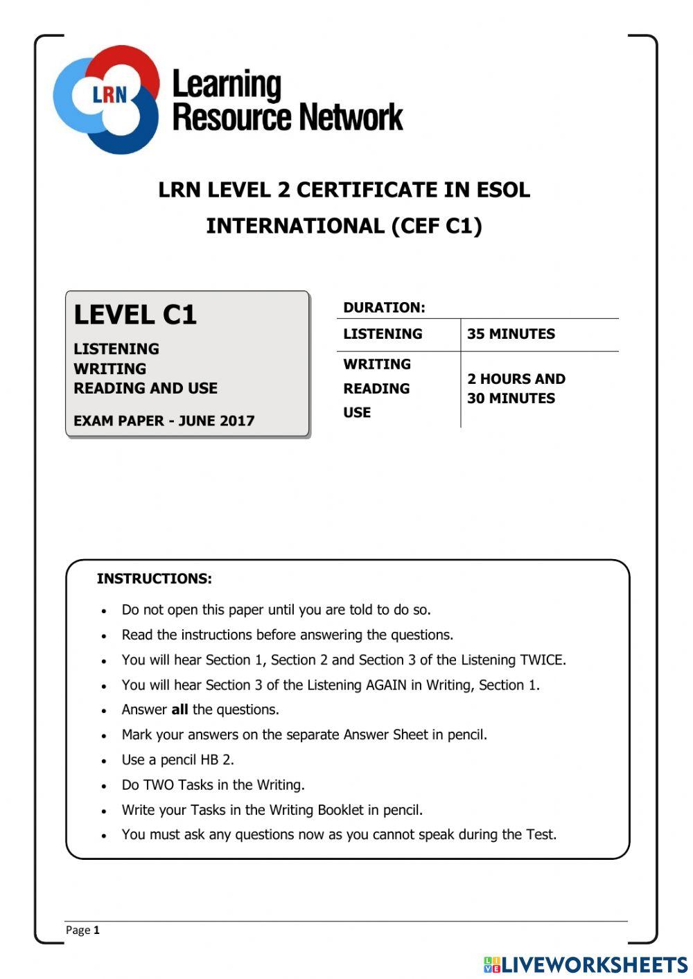 LRN C1 JUNE 2017 TEST