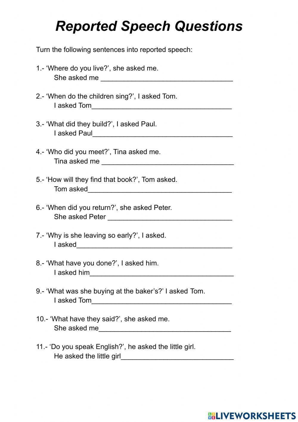 Reported Speech Questions