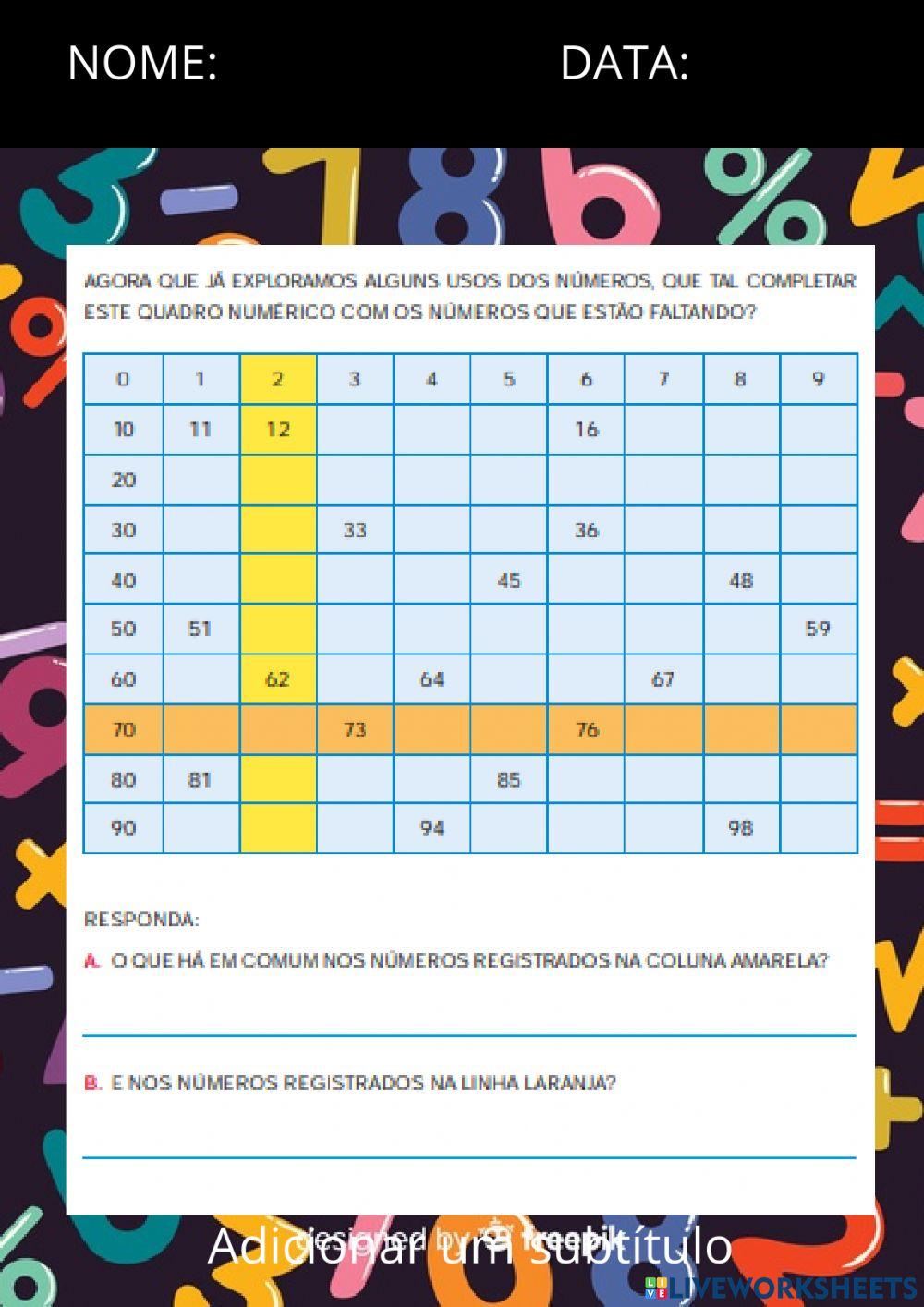 Quadro Numérico (EMAI 2º ano)