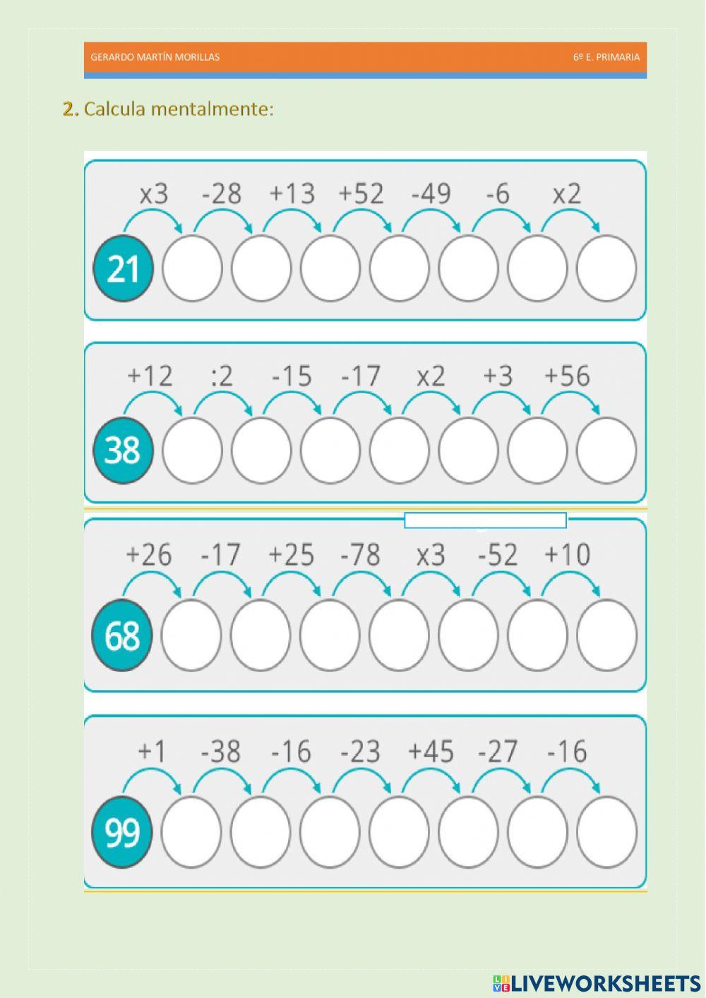 Cálculo y operaciones. Ficha 16.