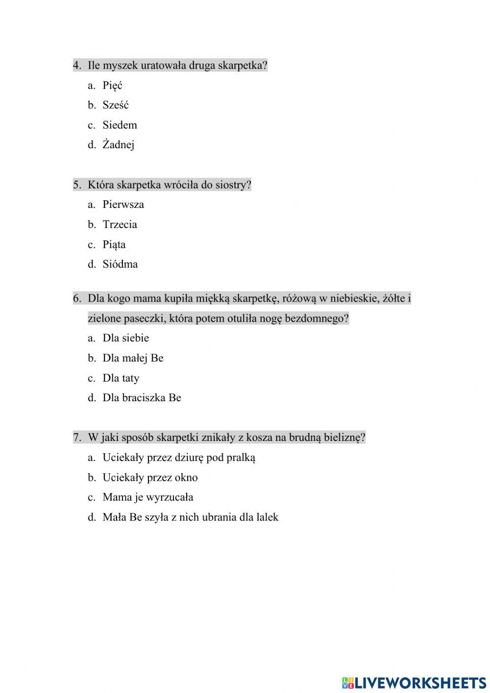 Niesamowite przygody dziesięciu skarpetek - test wyboru