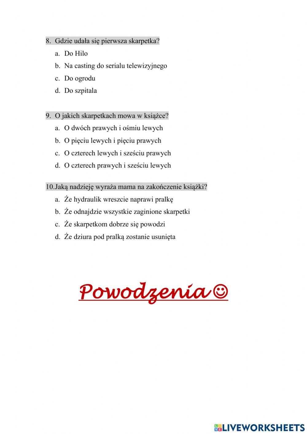 Niesamowite przygody dziesięciu skarpetek - test wyboru