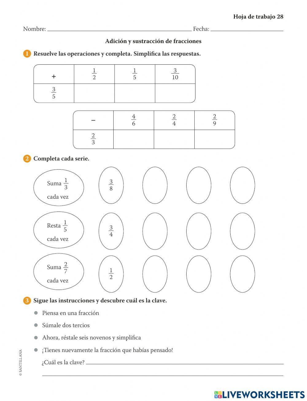 Adición y sustracción de fracciones