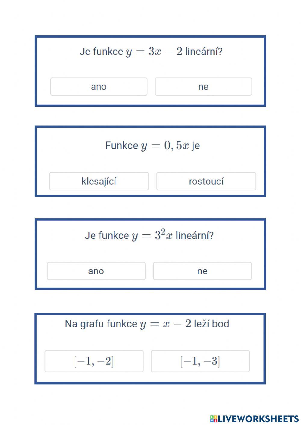 Lineární funkce - vlastnosti