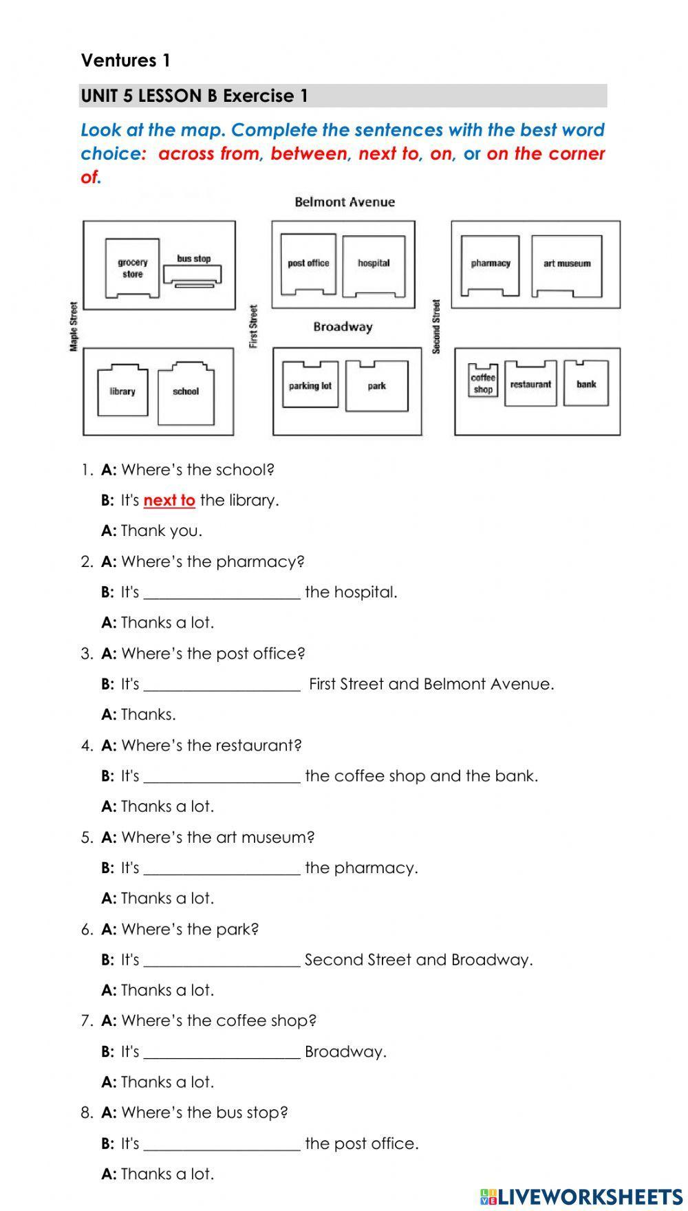 Where's the school? - Preposition Practice