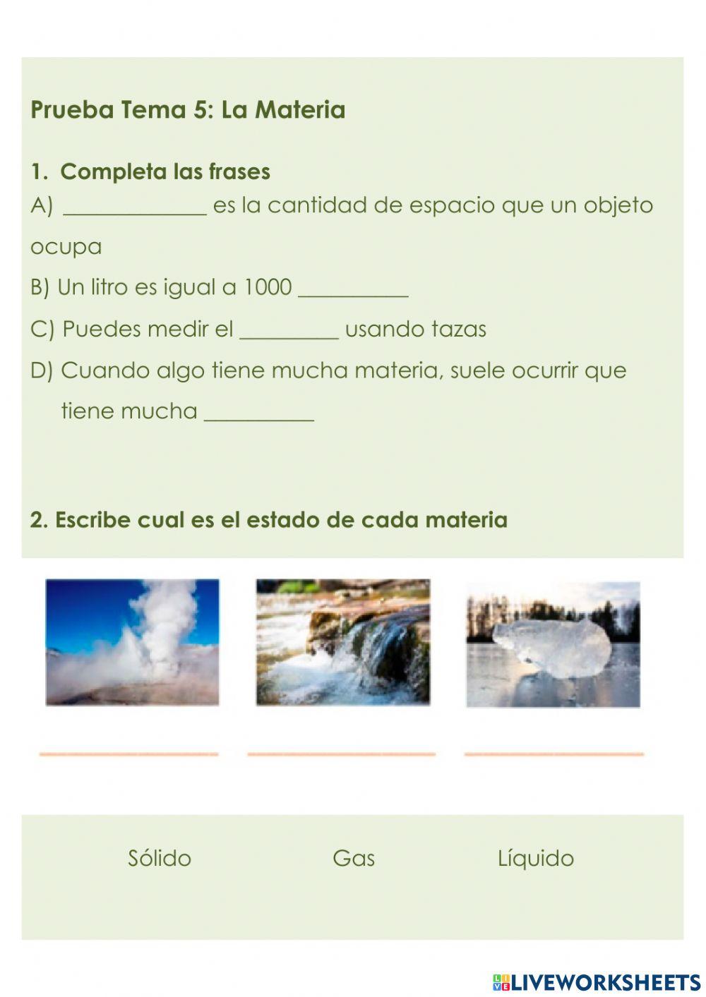 Prueba T 5 La materia