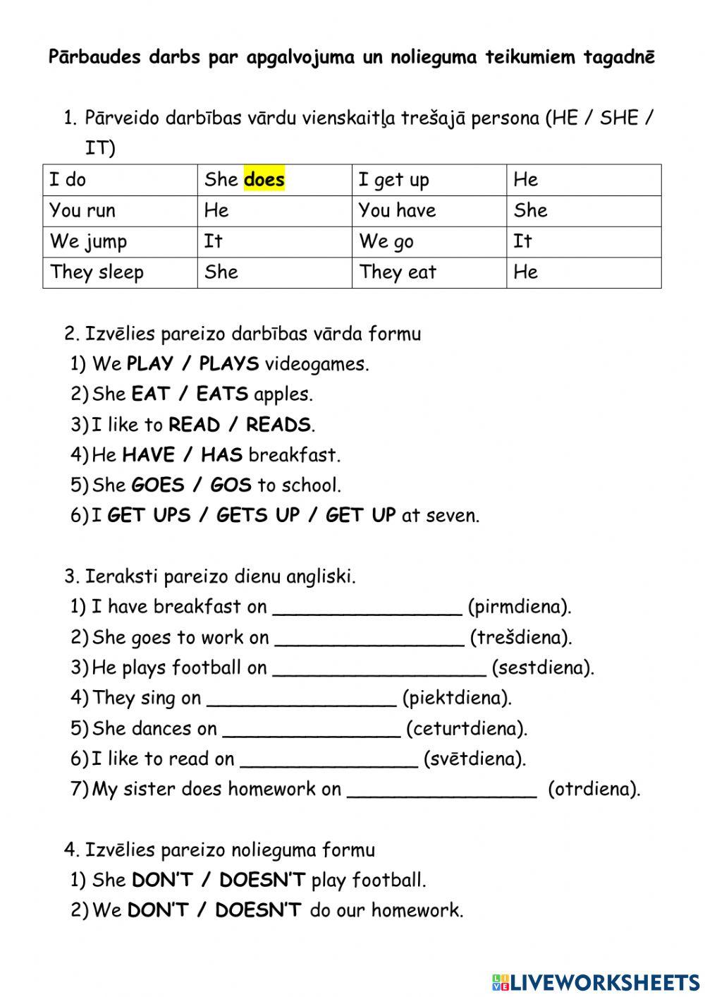 Pārbaudes darbs par apgalvojuma un nolieguma teikumiem tagadnē