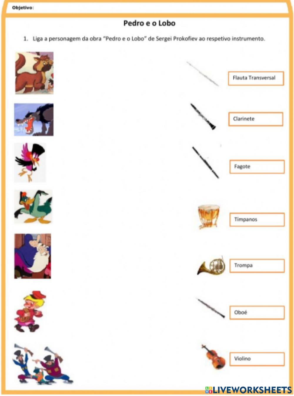 Pedro e o lobo (instrumentos e personagens)