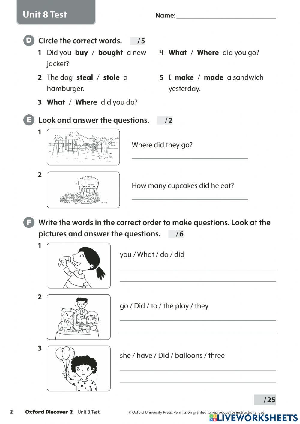 Oxford Discover 2 - Test:Unit 8