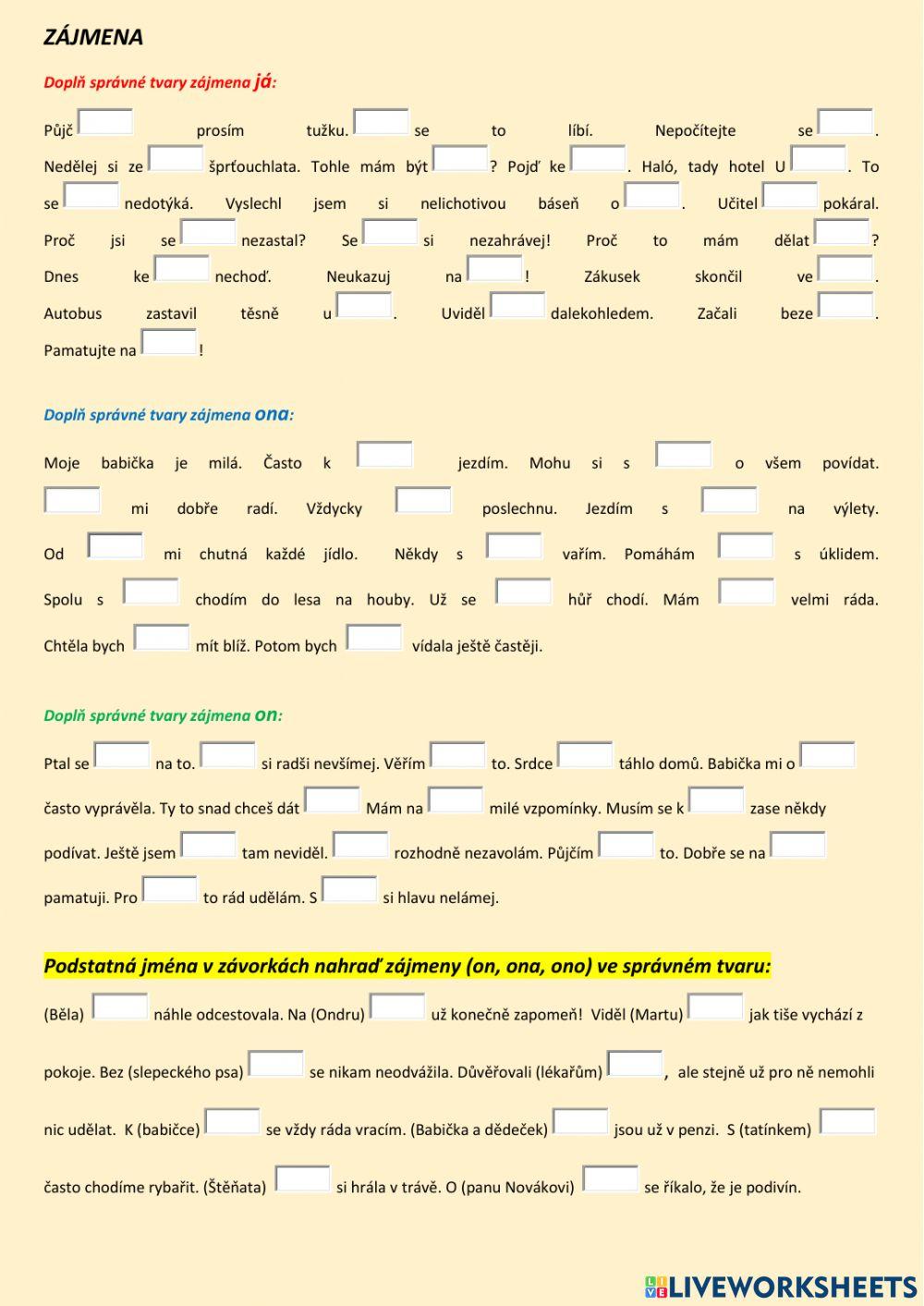 Zájmena - tvarosloví - verze 2
