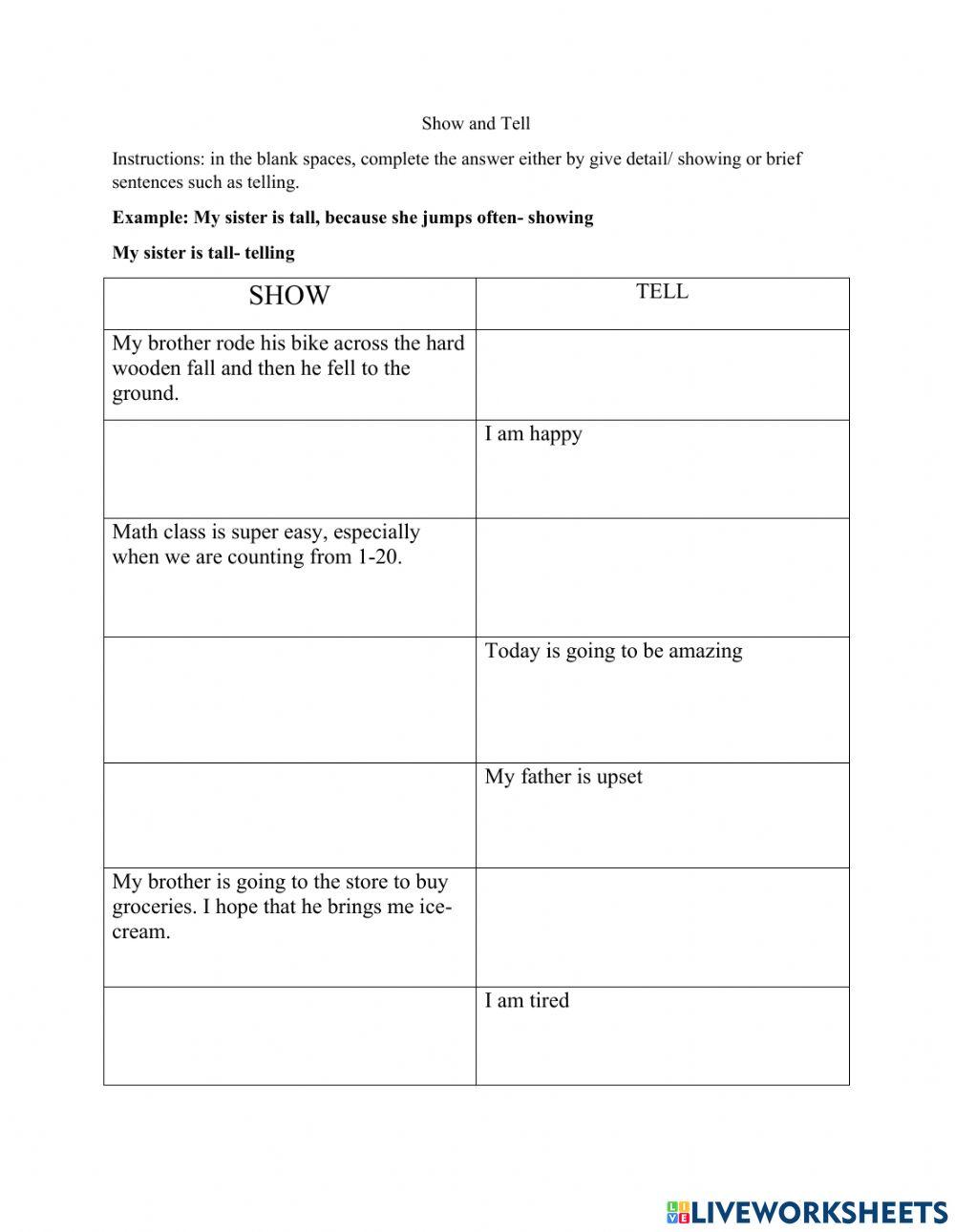 Show and Tell activity Live Worksheets