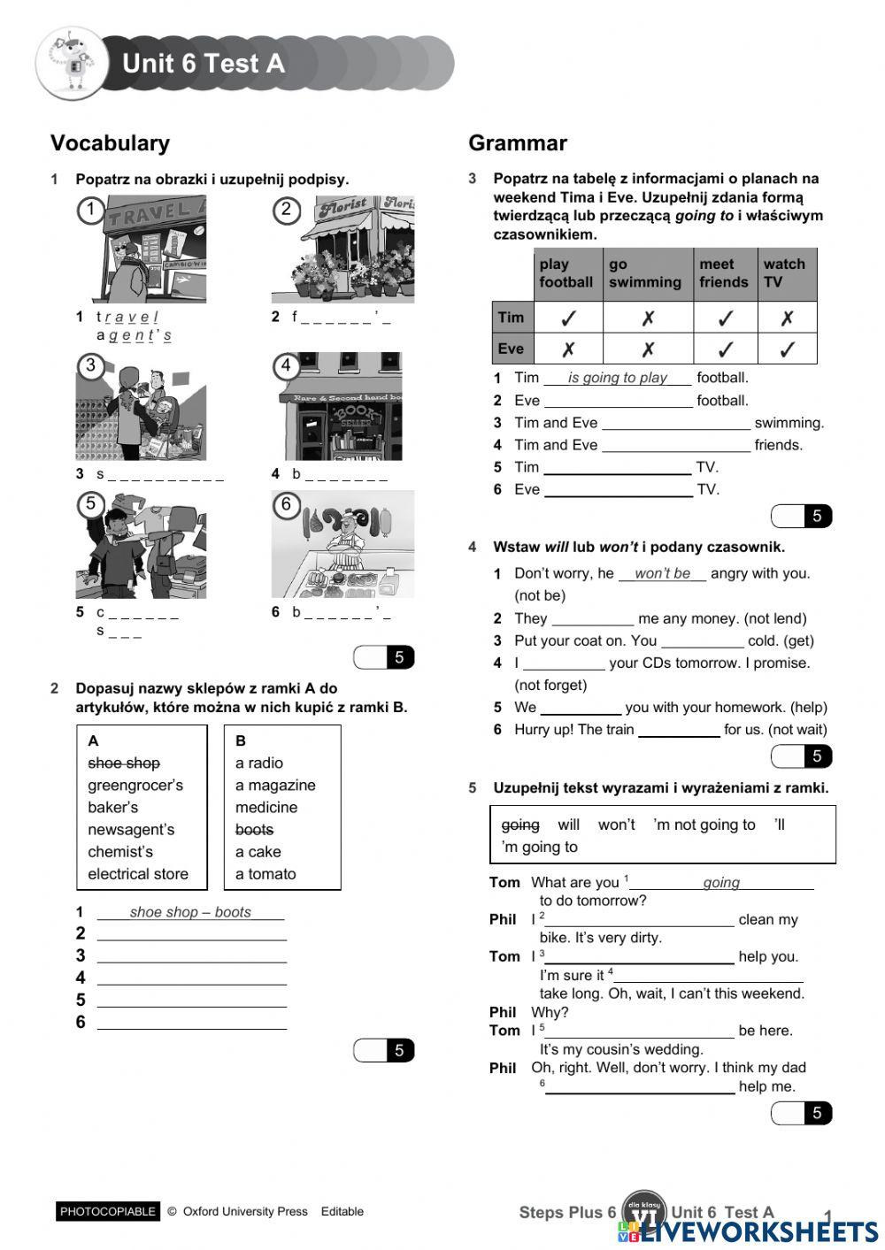 Unit 6 Test A Odpowiedzi Steps Plus 6 unit 6 test online exercise for | Live Worksheets