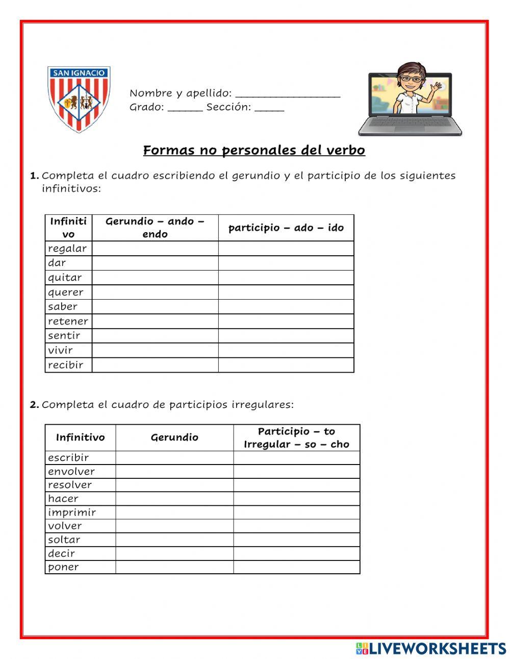 Formas no personales del verbo