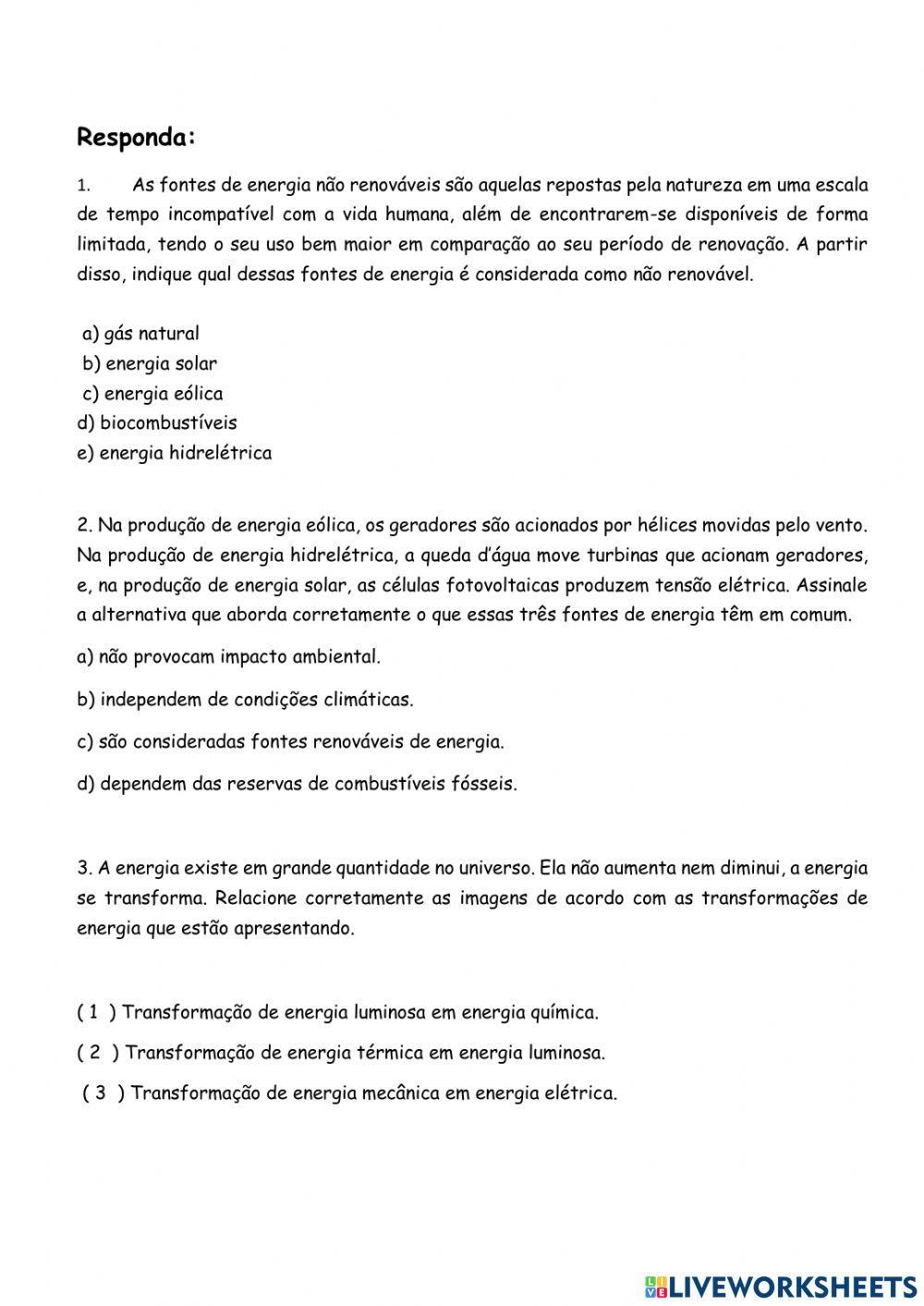 Energia renováveis e não renováveis
