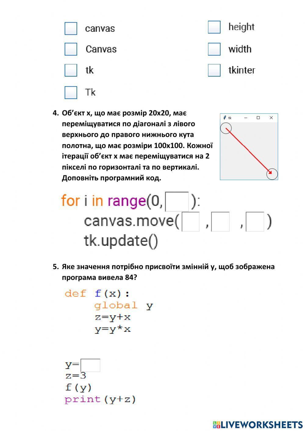 Python-3 worksheet | Live Worksheets