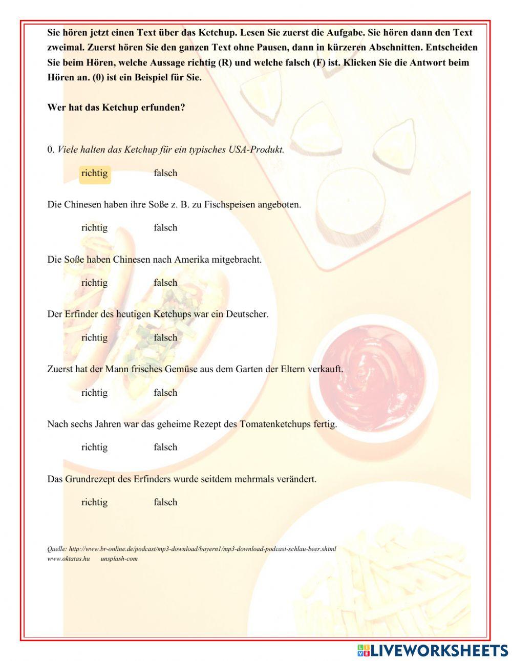 Wer hat das Ketchup erfunden? worksheet Live Worksheets