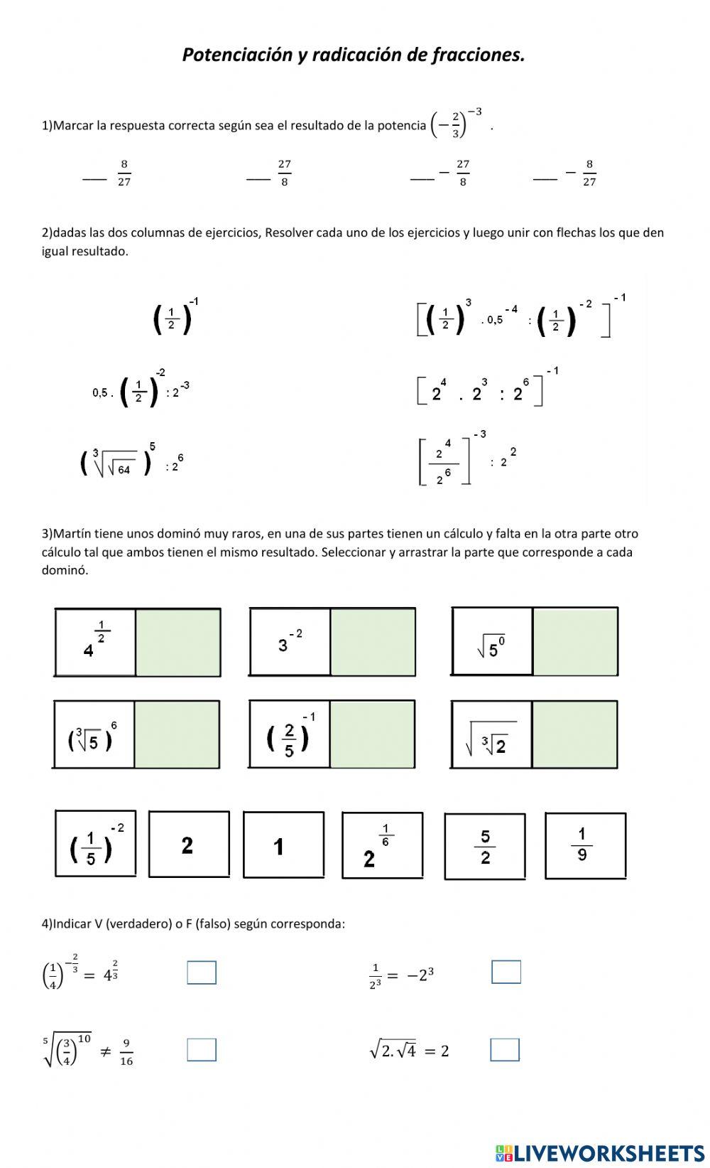 Potenciacion y radicacion de fracciones