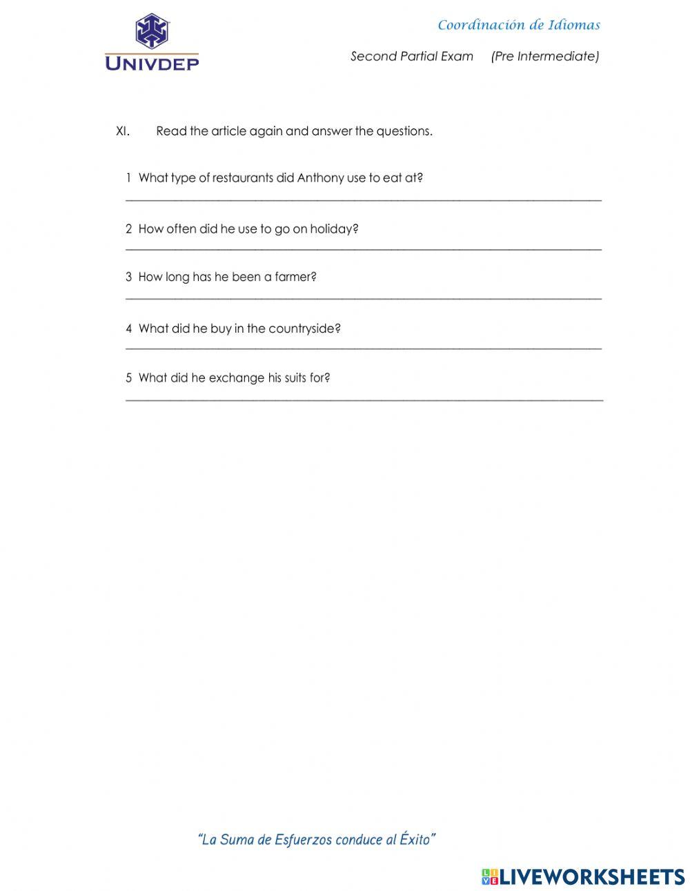 Second Partial Pre Intermediate Exam