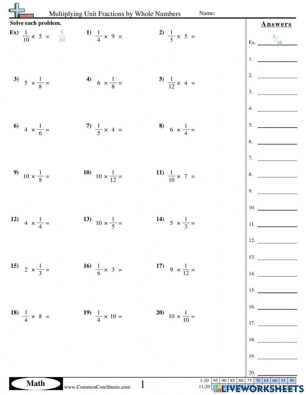 Multiplying Unit Fractions by Whole Numbers online exercise for Live