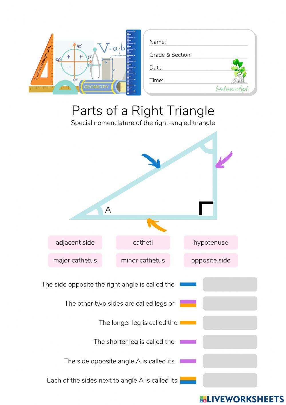 Parts of a Right Triangle Parts of a Right Triangle