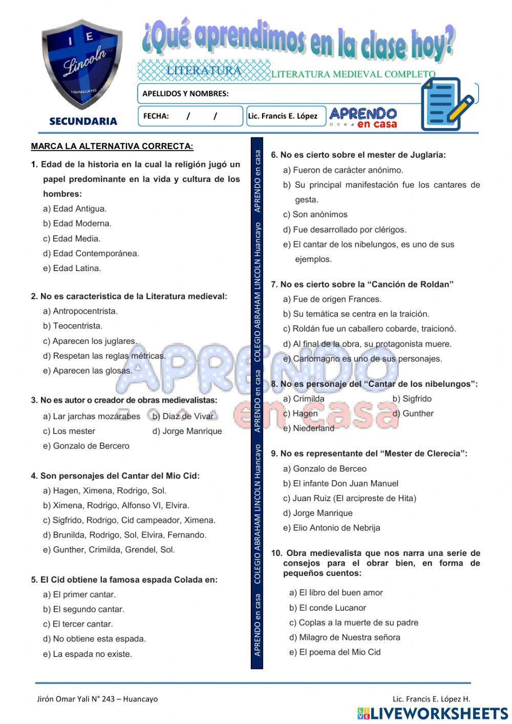 Pract. lit. medieval - Autores y obras