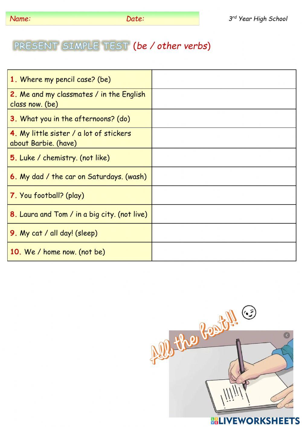 3rd - TEST Present Simple