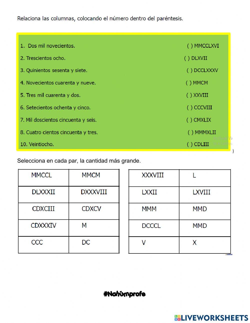 Numeración romana y egipcia