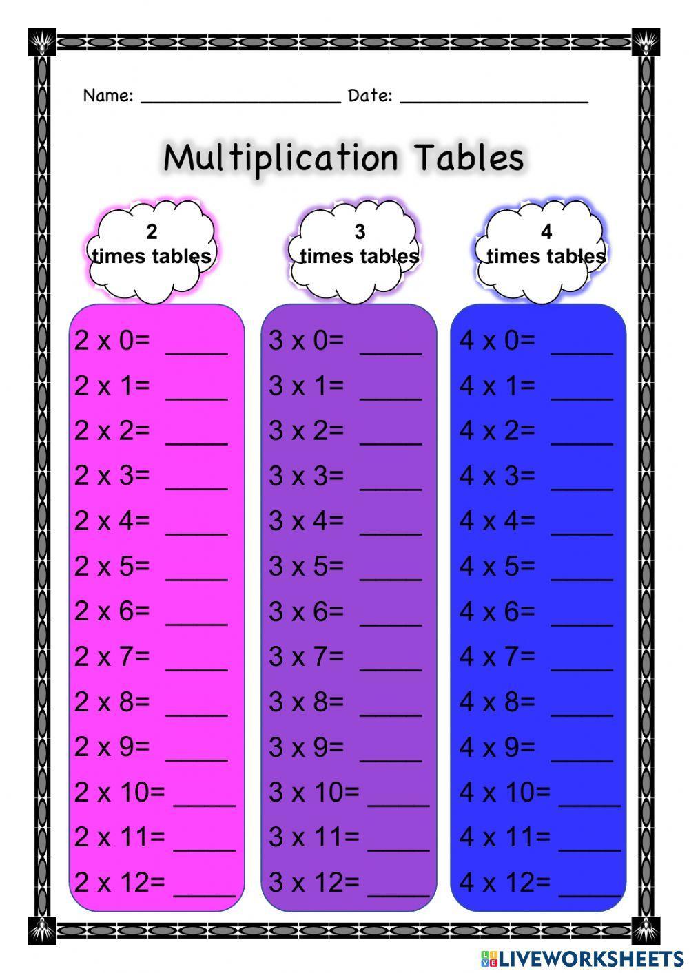 Multiplication Tables (2, 3, 4)