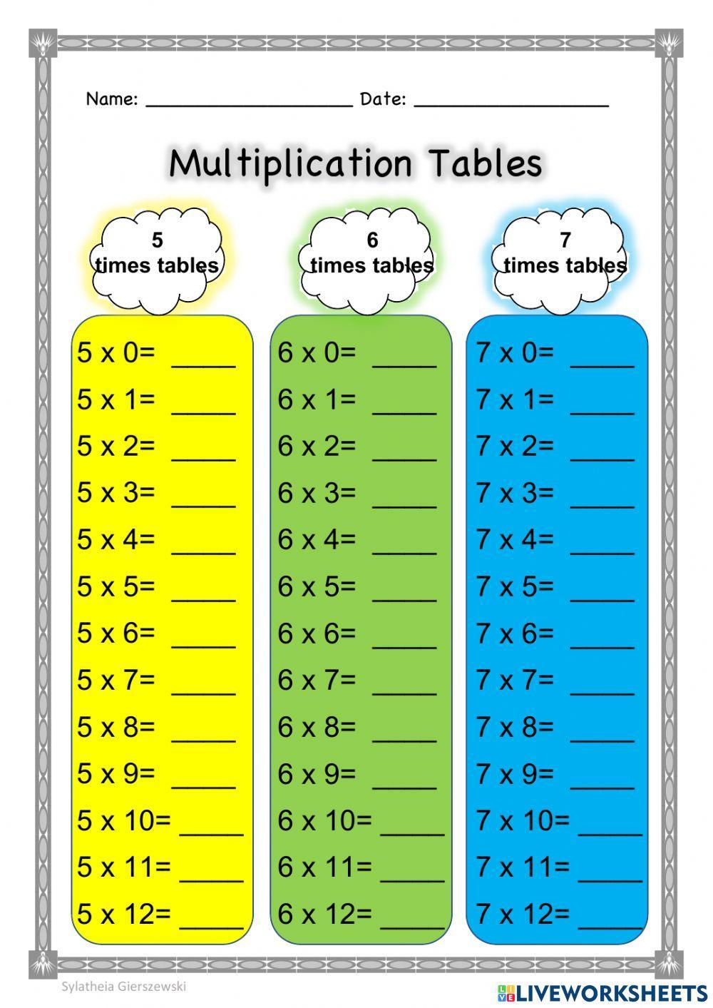 Multiplication Tables (5, 6, 7)