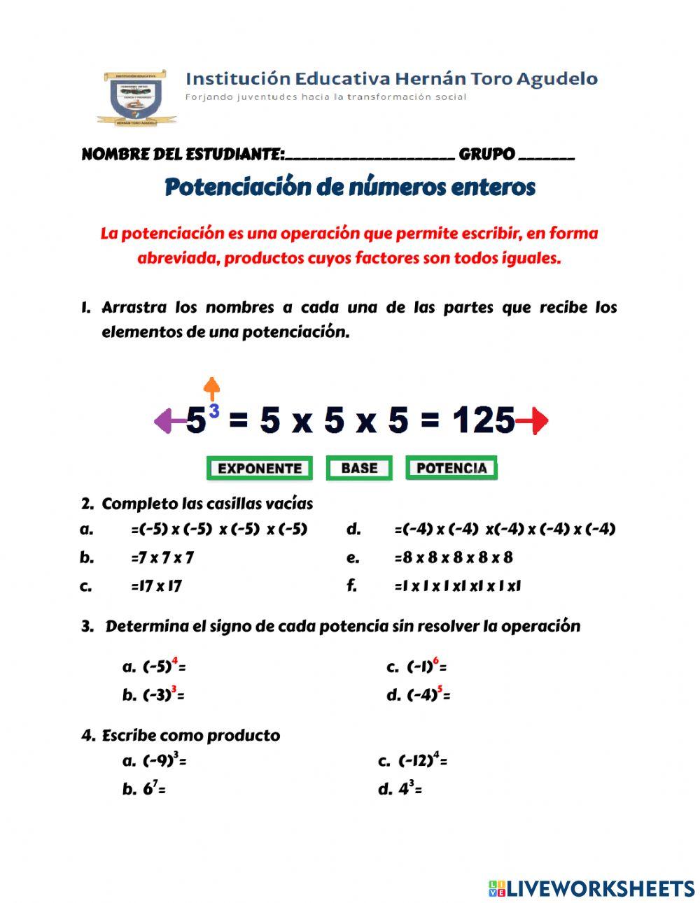 Potenciación de números enteros
