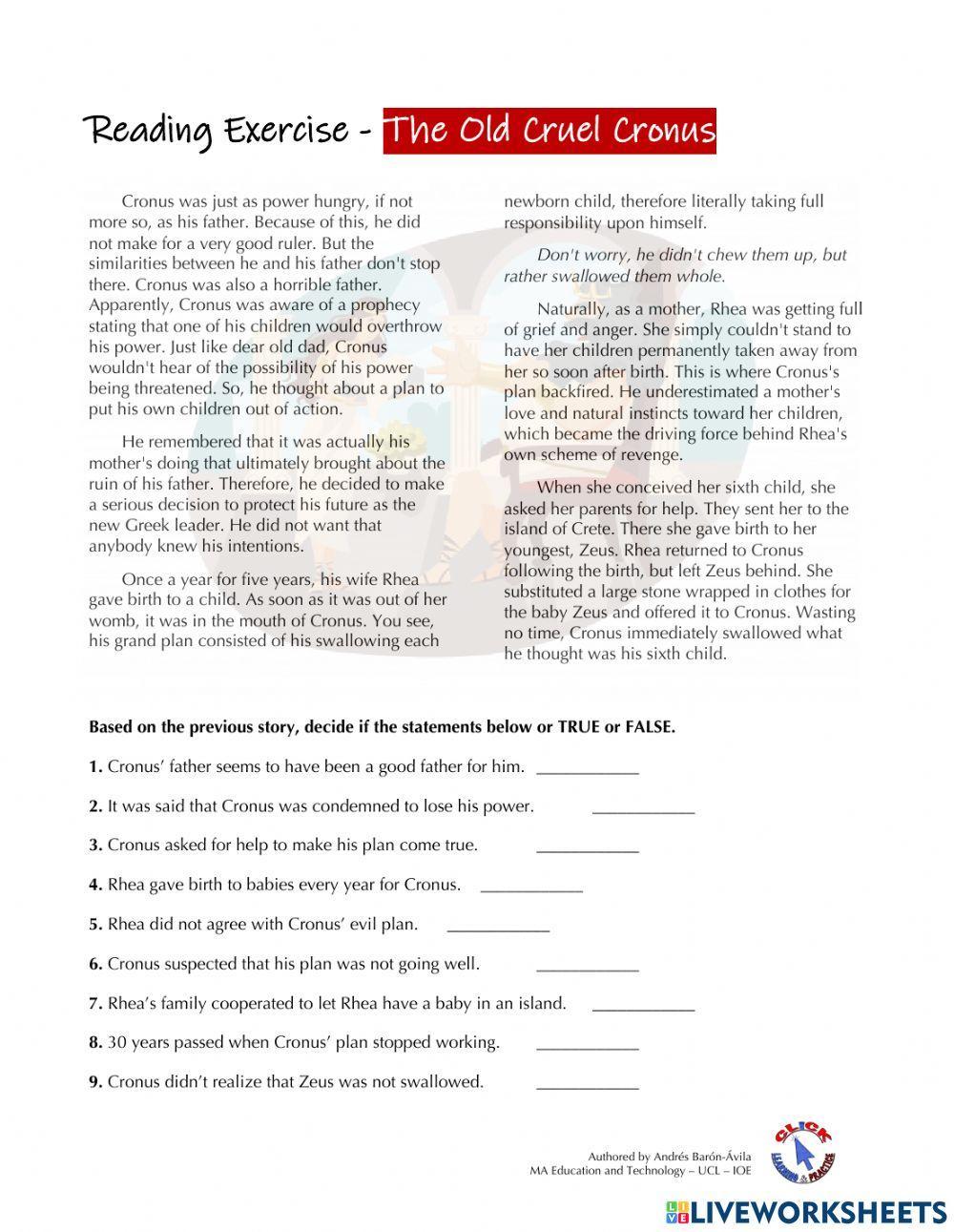 Reading Ex. - Cronus and Nike