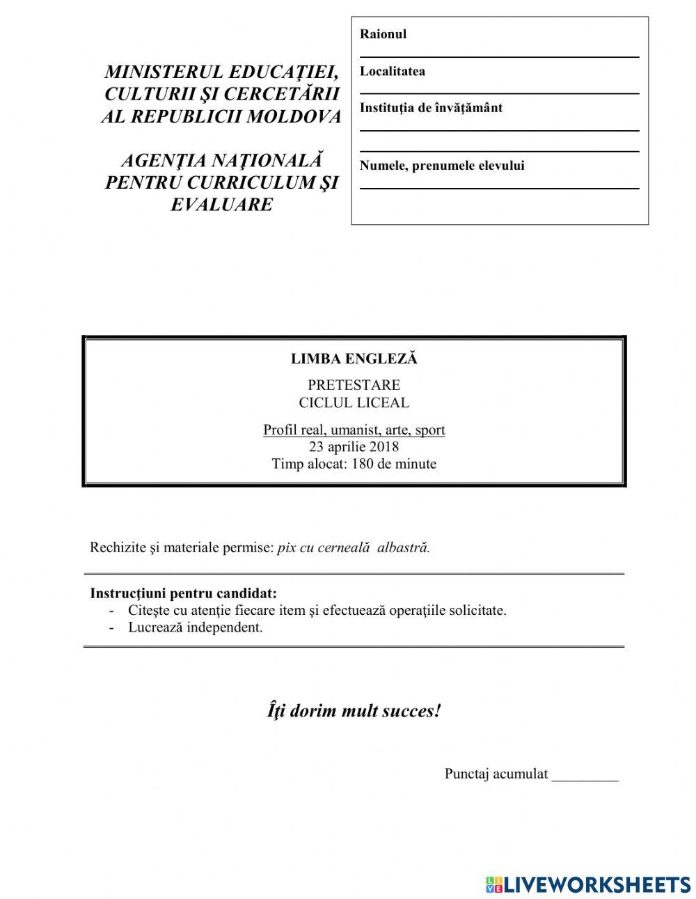 BAC, 2018, pretestare