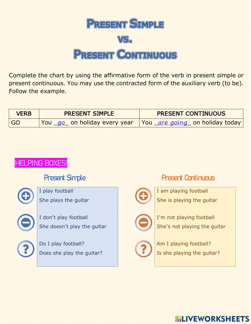 Present Simple vs. Present Continuous (affirmative form)