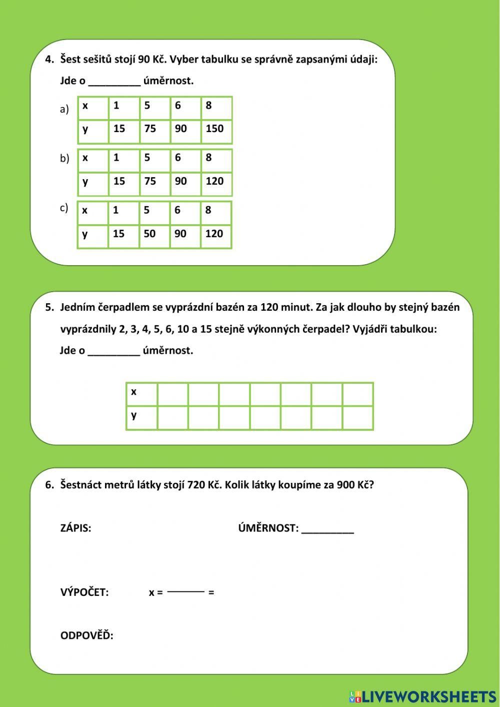 Úměrnost, trojčlenka