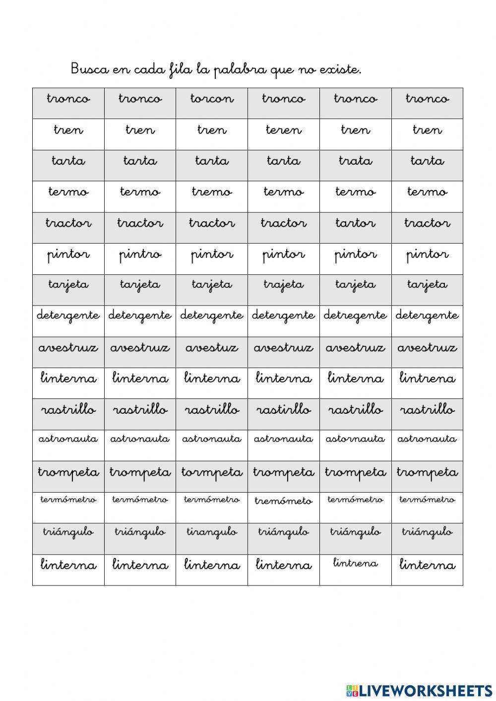 Busca la la palabra que no existe.